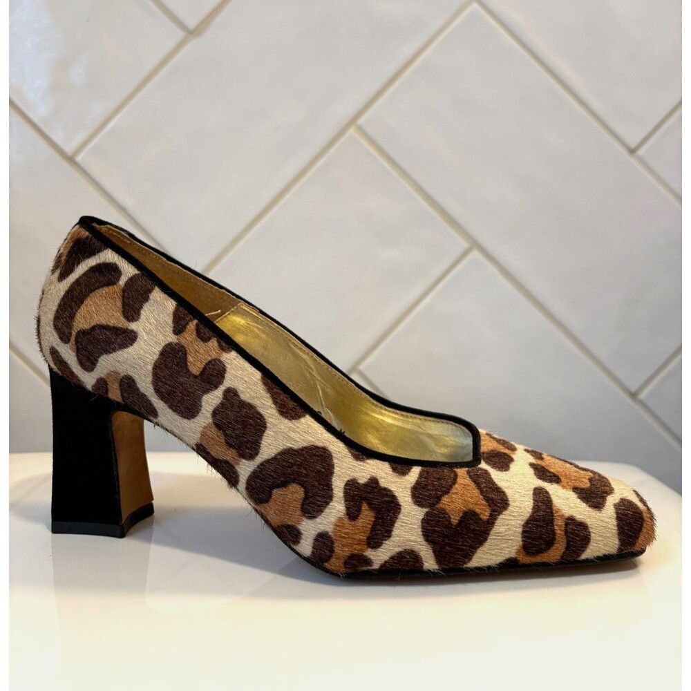 Vtg Timothy Hitsman Leopard Print calf hair pumps Heels 6M Spain MobWife 90s
